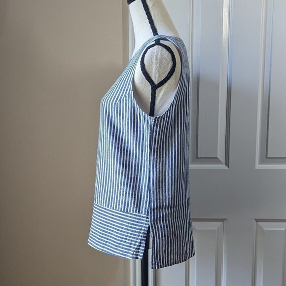 Chopin Roma blue white striped sleeveless top with buttoned keyhole back - Picture 4 of 9